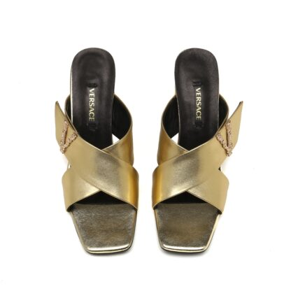 VERSACE chunky heel V buckle sandals high heels - Image 4