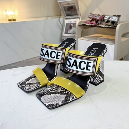 VERSACE square toe block heel sandals high heels - Image 4