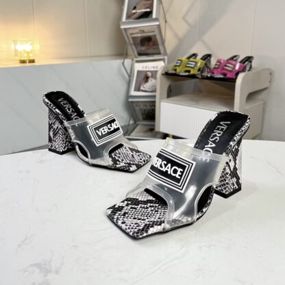 VERSACE square toe block heel sandals high heels - Image 4