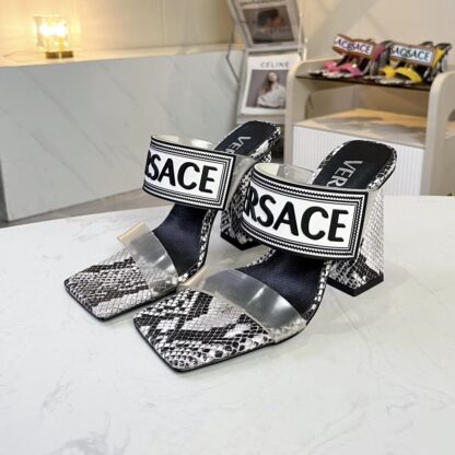 VERSACE square toe block heel sandals high heels - Image 4