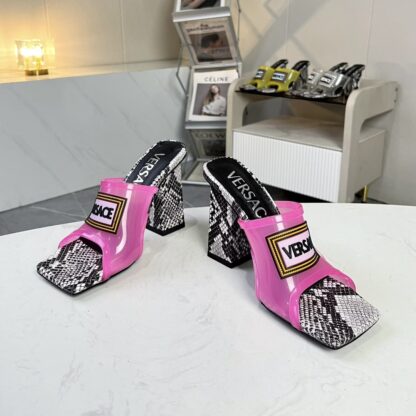 VERSACE square toe block heel sandals high heels - Image 4