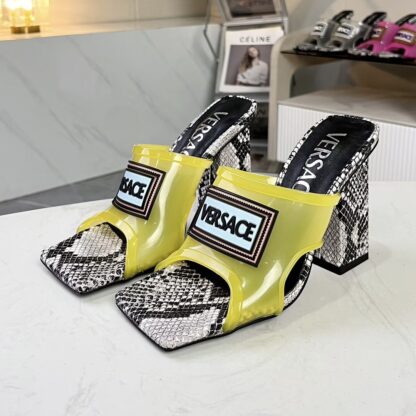 VERSACE square toe block heel sandals high heels - Image 4