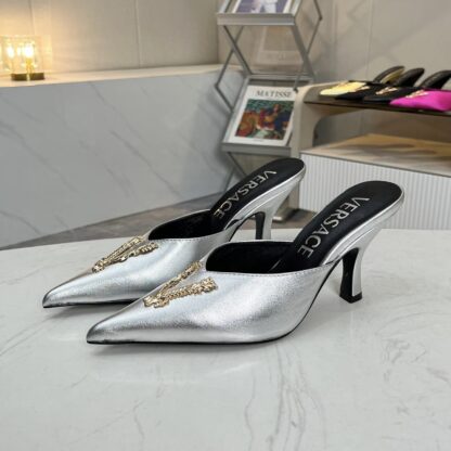 VERSACE exquisite luxurious large V buckle pointed toe fashionable high heels - Image 4