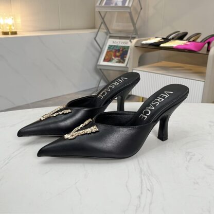 VERSACE exquisite luxurious large V buckle pointed toe fashionable high heels - Image 4