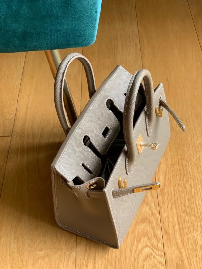 Hermès Khaki Grey Palm Pattern Platinum Exquisite Fashion Handbag Size 22cm - Image 4