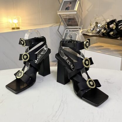 VERSACE new square toe chunky heel sandals high heels - Image 4