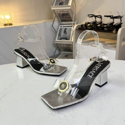 VERSACE new square toe chunky heel sandals high heels - Image 4