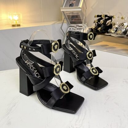 VERSACE new square toe chunky heel sandals high heels - Image 4