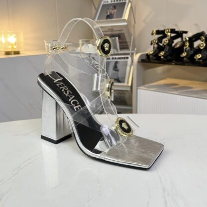 VERSACE new square toe chunky heel sandals high heels - Image 4