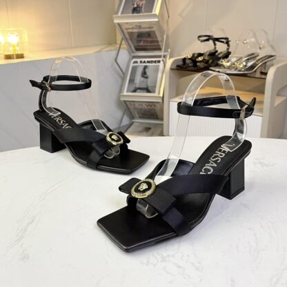 VERSACE new square toe chunky heel sandals high heels - Image 4