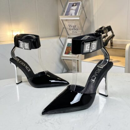 VERSACE new patent leather pointed toe thick heel sandals high heels - Image 4