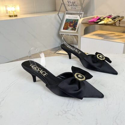 VERSACE Silk Bow Temperament Sandals High Heels - Image 4