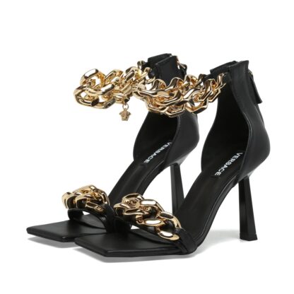 VERSACE SQUARE TOE CHAIN ​​HIGH HEELS - Image 4