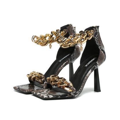 VERSACE SQUARE TOE CHAIN ​​HIGH HEELS - Image 4