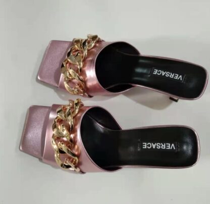 VERSACE SQUARE TOE CHAIN ​​HIGH HEELS - Image 4
