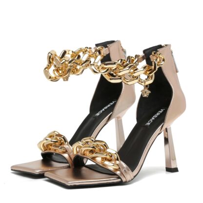 VERSACE SQUARE TOE CHAIN ​​HIGH HEELS - Image 4