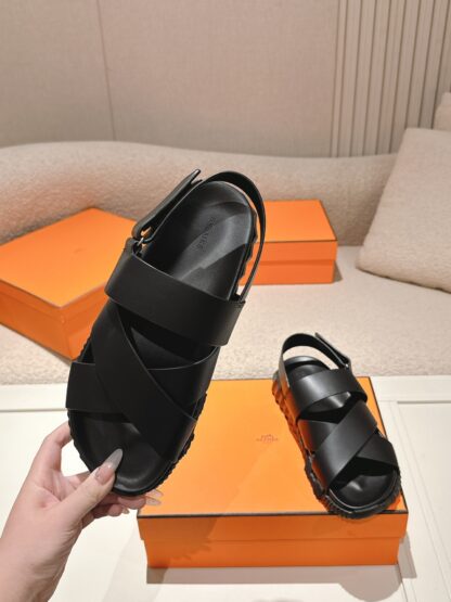 Hermes pure black comfortable casual style cross sandals with a bottom thickness of 4cm - Image 4