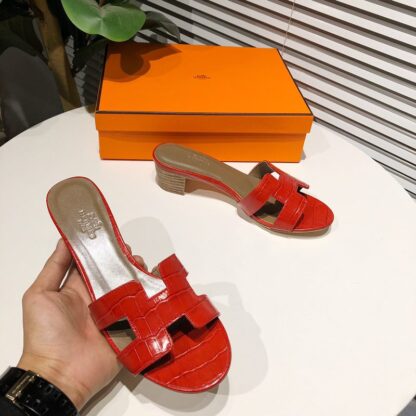 Hermès summer versatile red thick-heeled sandals - Image 2