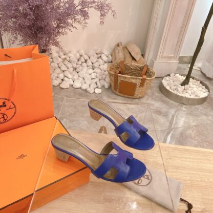 Hermès dark purple summer versatile classic palm pattern thick heel sandals - Image 2