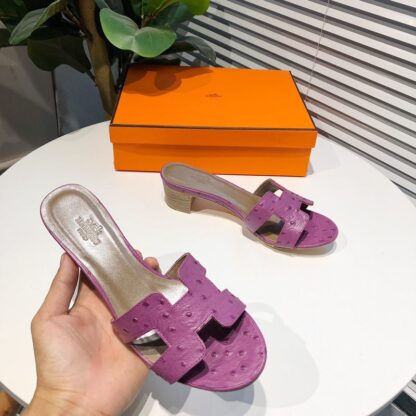 Hermès summer versatile purple crocodile pattern thick heel sandals - Image 2