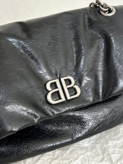 Balenciaga Monaco pompom bag black and silver small chain bag - Image 4