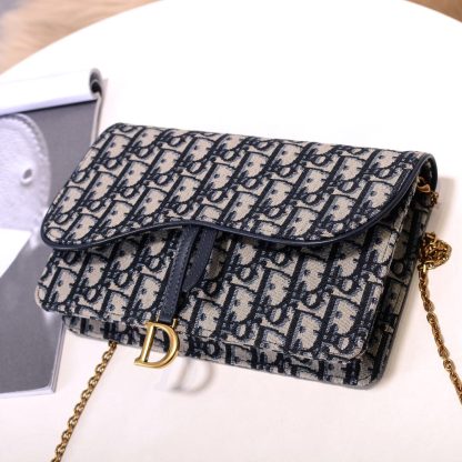 Dior jacquard canvas blue with cowhide large clutch bag - Image 4