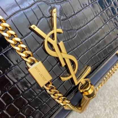 Ysl black gold buckle crocodile shoulder bag - Image 4