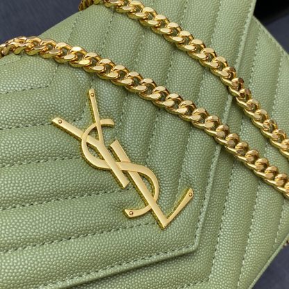 Ysl grass green with gold buckle caviar pattern envelope bag - Image 4