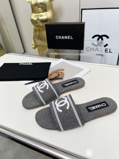Chanel Grey New Fabric Lambskin Slippers - Image 4