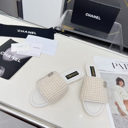 Chanel Spring/Summer White Dance Shoes Collection Sewn Pearl Vintage Slippers - Image 4