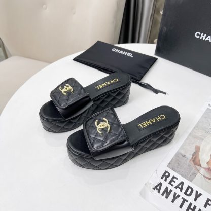 Chanel black spring and summer series European and American catwalk new slippers heel height 6.5 - Image 4