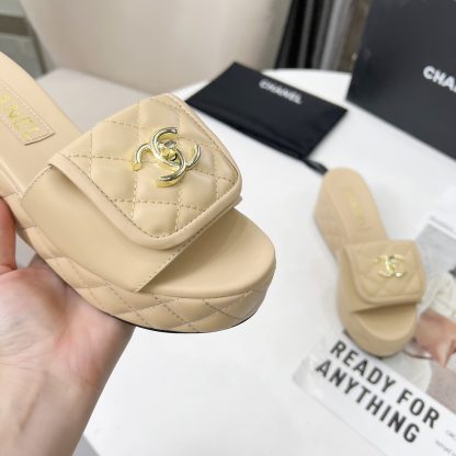 Chanel apricot spring and summer series European and American catwalk new slippers heel height 6.5 - Image 4