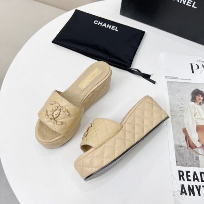 Chanel Spring/Summer Dance Shoes Series Apricot European and American Catwalk New Slippers Heel Height 6.5cm - Image 4