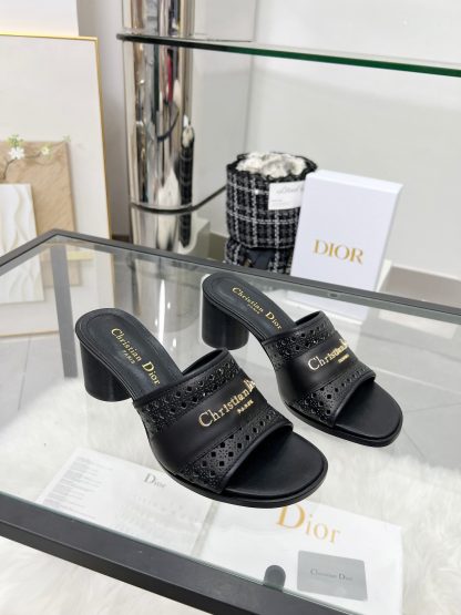 Dior D-Lane Slide Round Heel Hollow High Heel Sandals - Image 4