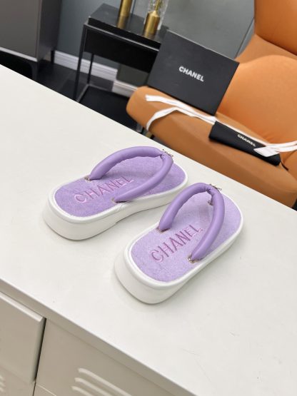 Chanel's hot summer cute macaron purple flip flops Sole thickness: 2cm - Image 4