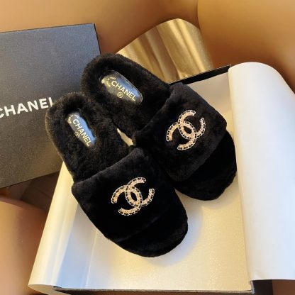 Chanel new black pure natural lambswool slippers - Image 4