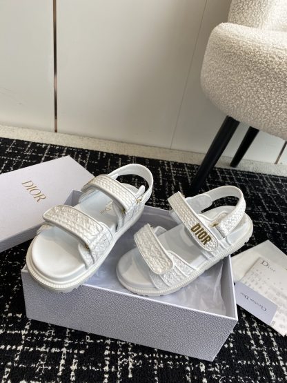Dior white Velcro strap woven flat sandals - Image 4