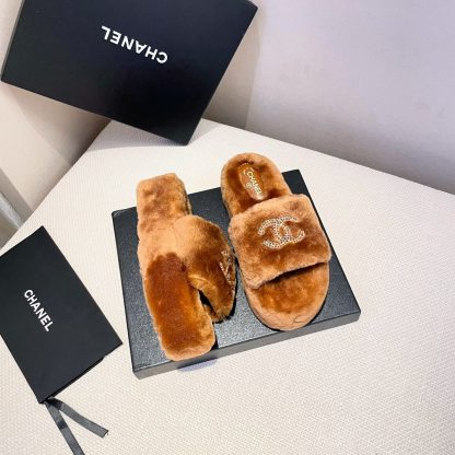 Chanel new coffee brown pure natural lambswool slippers - Image 4