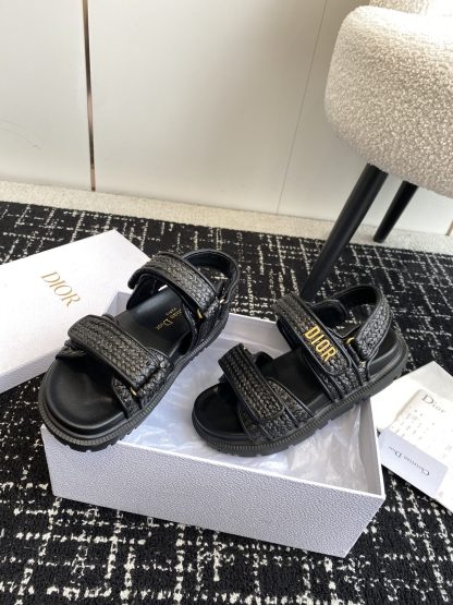 Dior black Velcro strap woven flat sandals - Image 4