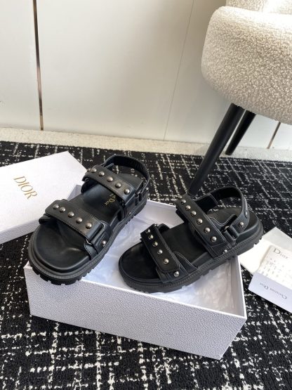 Dior black Velcro strap rivet flat sandals - Image 4