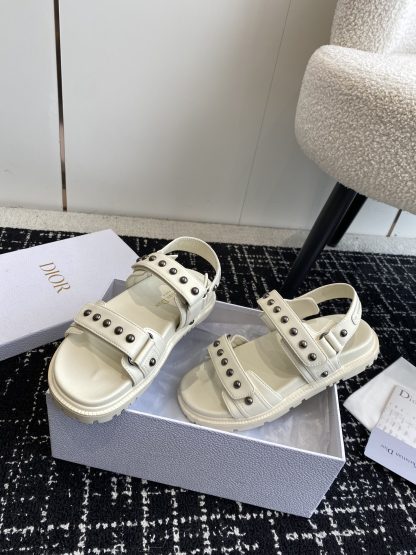 Dior Velcro Strap Studded Flat Sandals - Image 4