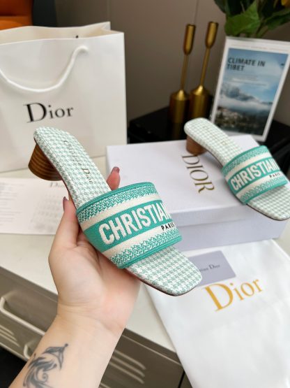 Dior Fresh Mint Green Silk Satin Mid-heeled Sandals - Image 4