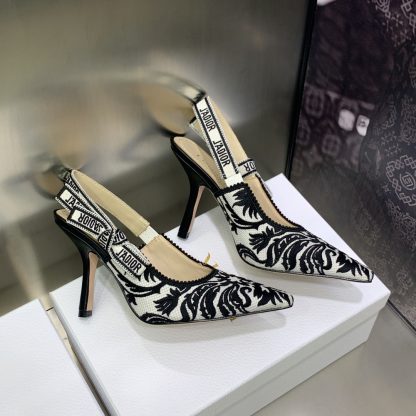 Dior Quake Oblique jacquard embroidered letter logo black and white color-blocking high heels - Image 4
