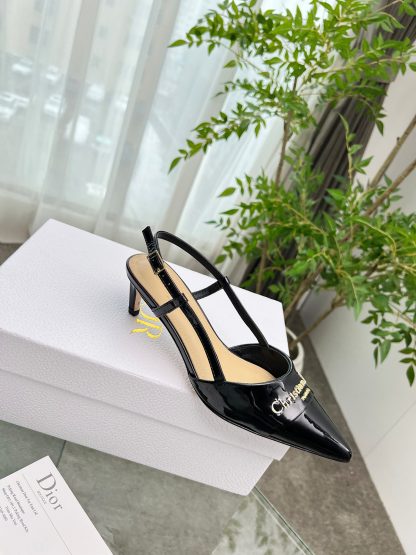 Dior patent leather shiny black temperament high heels - Image 4