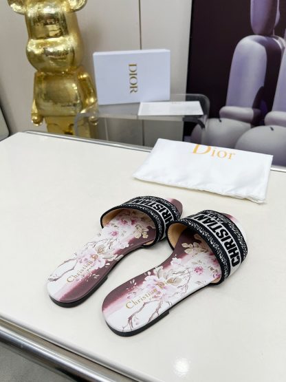 Dior Monogram Embroidered Leather Slide Sandals - Image 5
