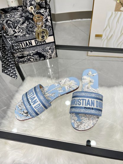 Dior Women's Monogram Embroidered Leather Slippers - Image 5