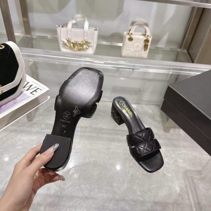Chanel Spring/Summer New Classic Black Mixed Lambskin Sandals Heel Height 5cm - Image 5