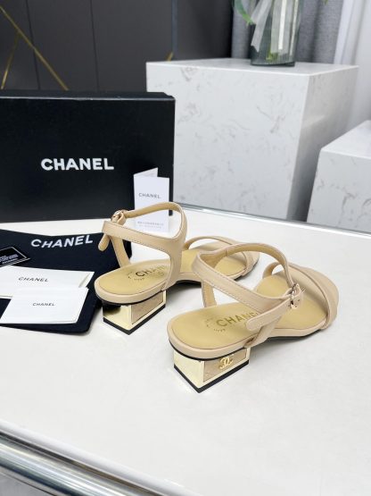 Chanel apricot one-strap gold-plated heel sandals Heel height: 3.5cm - Image 4