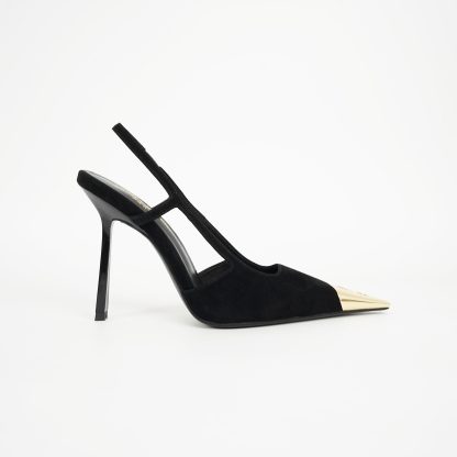 Ysl Small Gold Head Square Heel High Heels - Image 4