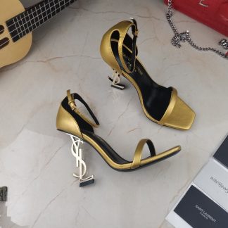 Ysl letter metal buckle paint YSL letter heel high heel sandals